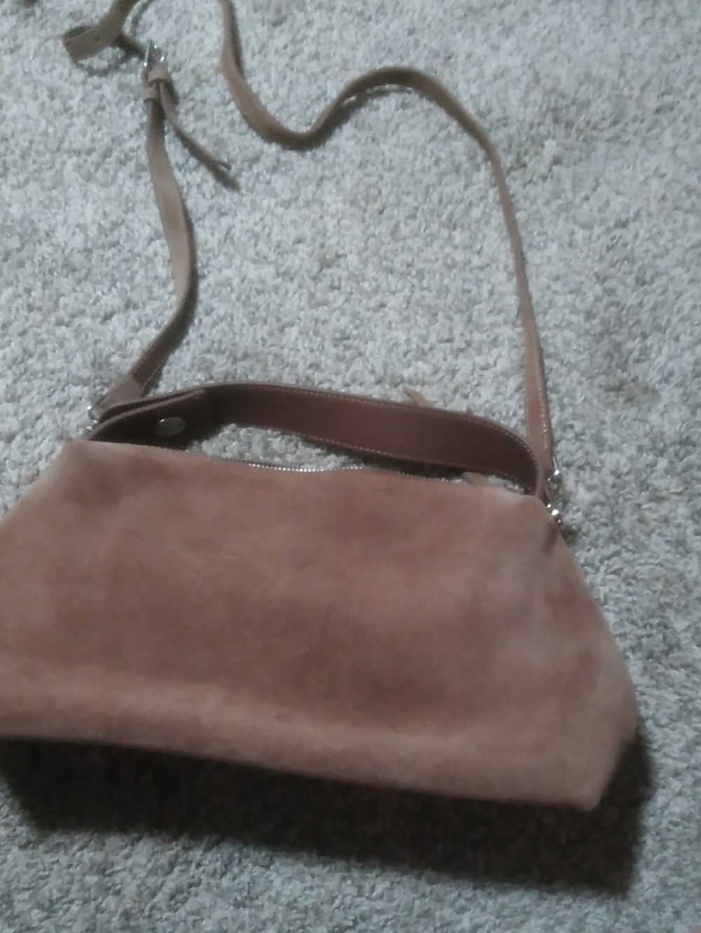 Suede Brown Crossbody Bag with Adjustable Strap